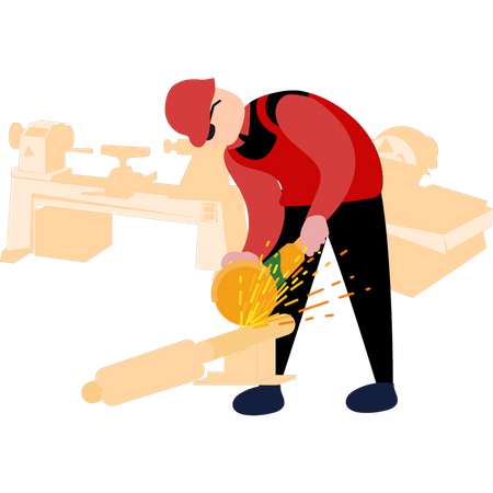 Worker is cutting metal with a machine  Illustration