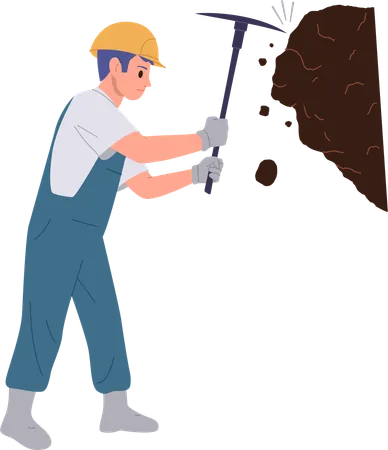 Man Miner Cartoon Character Digging Coal From Rock Using Pickaxe Isolated On White Background Ore And Mineral Natural Resources Extraction Process Vector Illustration People Job Occupation Illustration