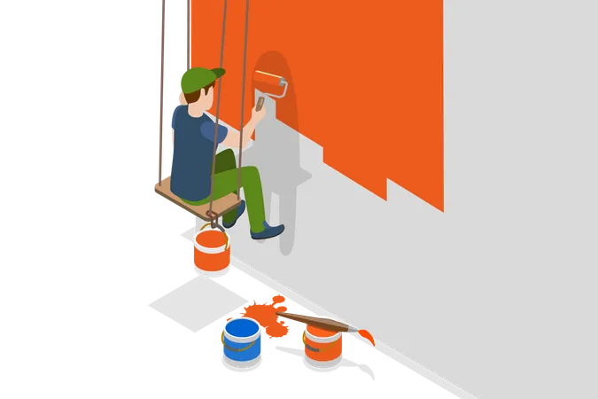 Worker is doing renovation Work and Painting a Wall  Illustration
