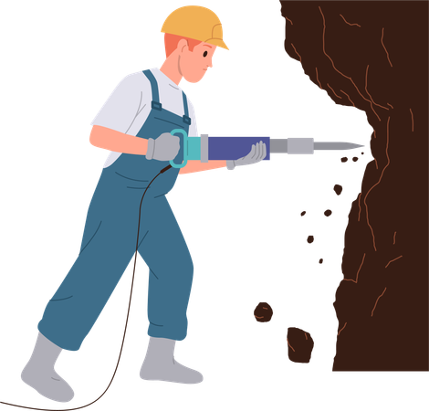 Worker is extracting minerals from rock  Illustration