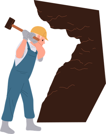 Worker is extracting minerals from rocks  Illustration