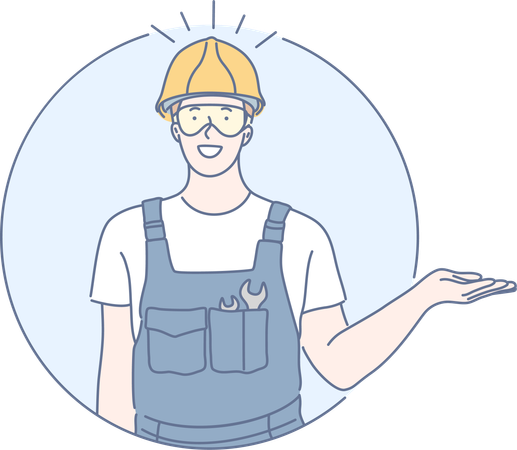 Worker is happy at construction site  Illustration