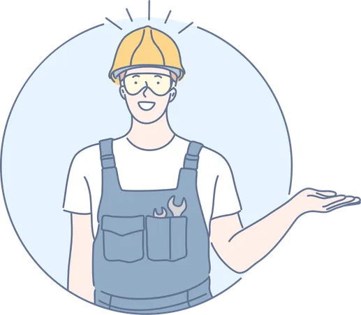 Worker is happy at construction site  Illustration