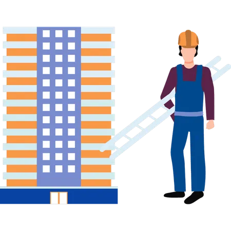 The Worker Is Holding A Ladder Illustration