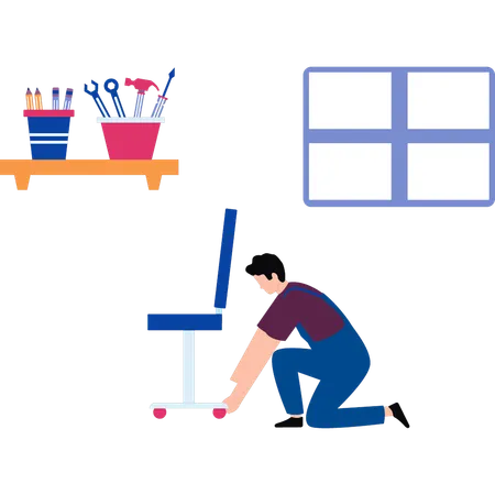 A Worker Is Making An Office Chair Illustration