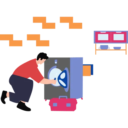 A Worker Is Repairing A Machine Illustration