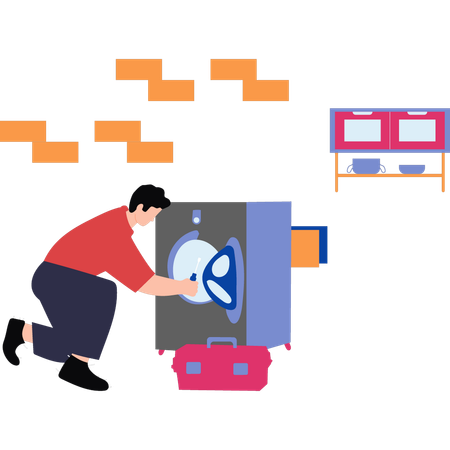 Worker is repairing a machine  Illustration