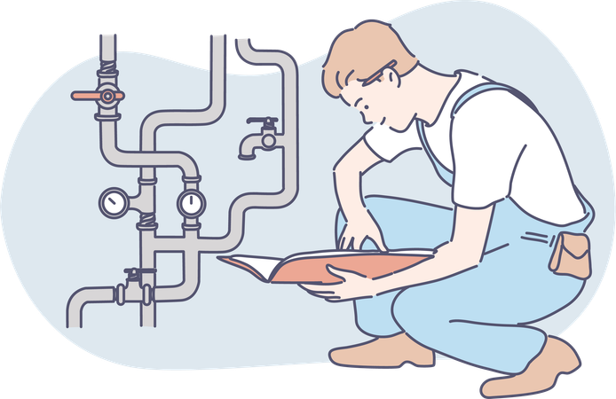Worker is setting the pipeline flow  イラスト