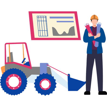 Worker is standing next to the tractor  Illustration
