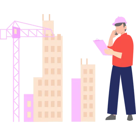 A Worker Is Working At A Construction Site Illustration
