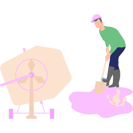 Worker is working at a construction site  Illustration