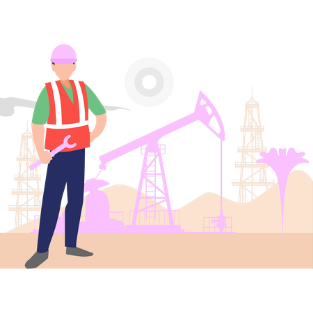 Worker is working at the mining site  Illustration