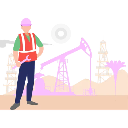 Worker is working at the mining site  Illustration