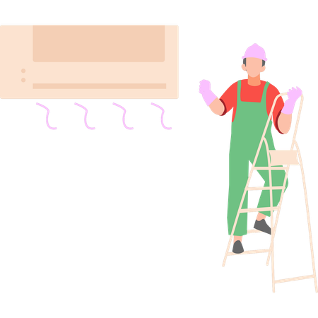 Worker is working on the AC  Illustration