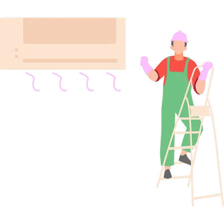 Worker is working on the AC  Illustration