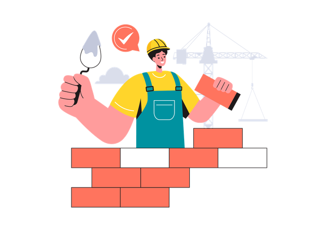 Worker laying bricks on site  Illustration