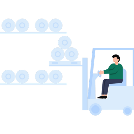 Worker lifting barrels using forklift  Illustration