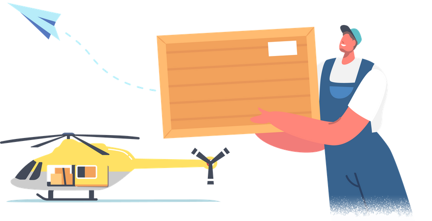 Worker Loader Loading Parcel on Helicopter for Air Transportation  イラスト