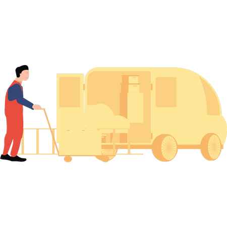 Worker loading goods into truck Illustration