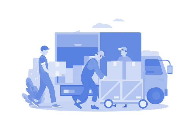 Worker Loading Packages On The Truck  Illustration