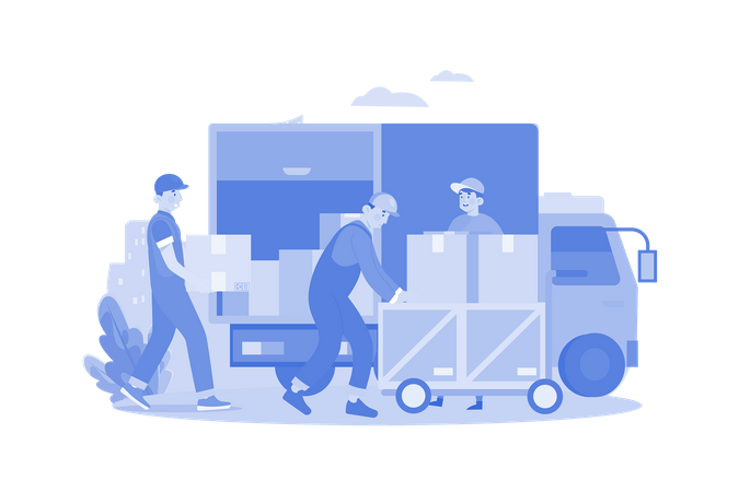 Worker Loading Packages On The Truck  Illustration