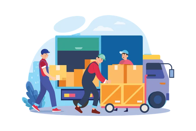 Worker Loading Packages On The Truck  Illustration