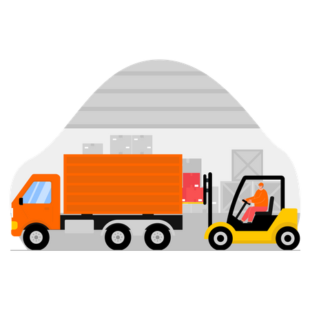 Worker loading packages on truck Illustration