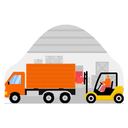 Worker loading packages on truck  Illustration