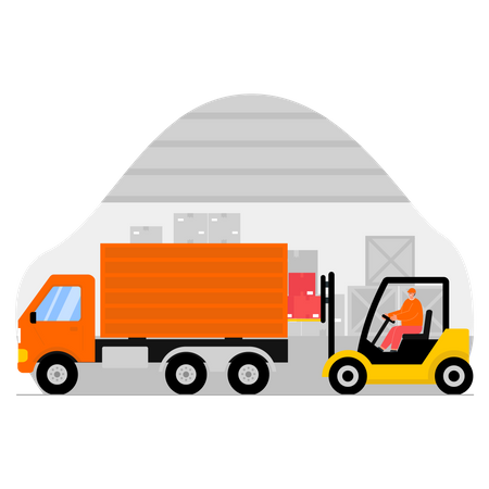 Worker loading packages on truck  Illustration