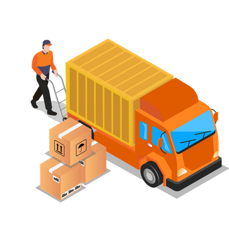 Worker loading parcel in truck Illustration