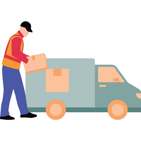 Worker loading parcels into truck  Illustration