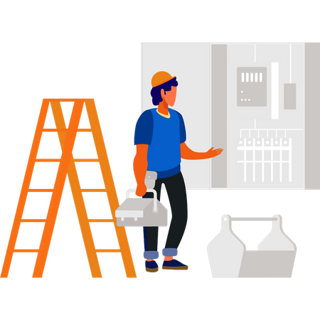 Worker looking at construction circuit box  Illustration