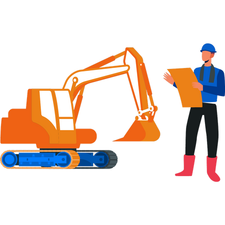 Worker looking at construction project  Illustration