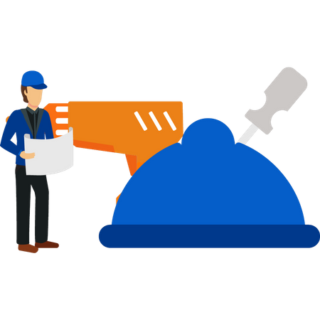 Worker looking at construction project  Illustration