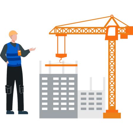 Worker looking at crane  Illustration