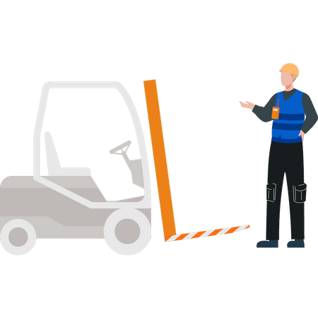 Worker looking at lifter  イラスト