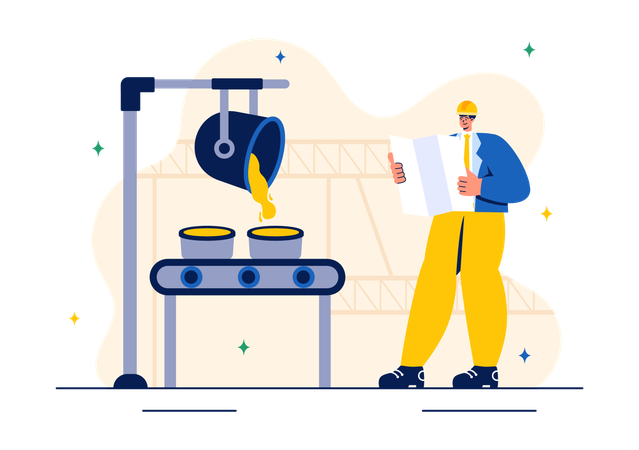 Worker looking at steel production  Illustration