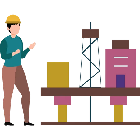 Worker looking at the mining work in the industry  Illustration