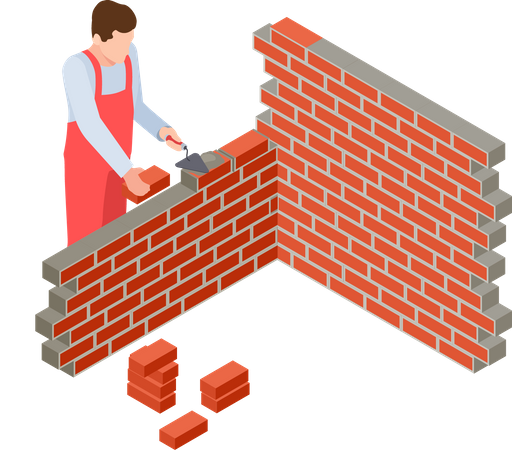 Worker making wall  イラスト