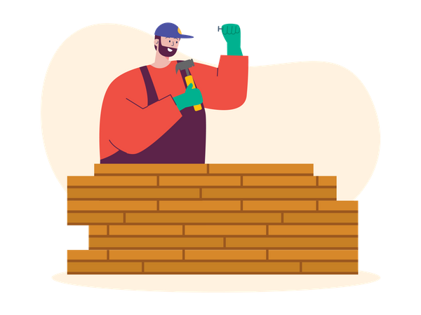 Worker making wooden wall  Illustration