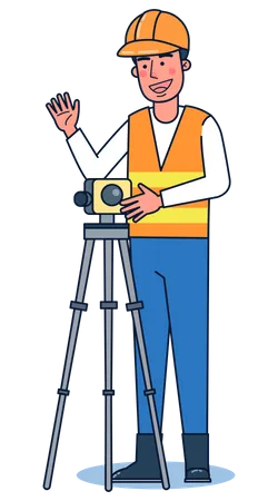 Worker measuring survey using surveying tripod Illustration
