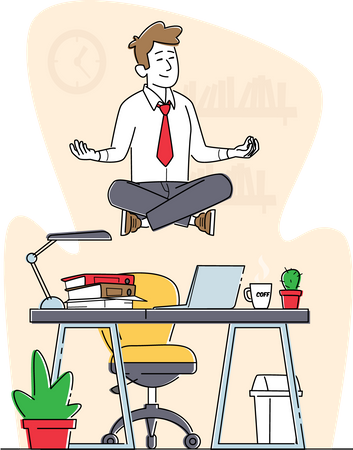 Worker meditating at workplace Illustration