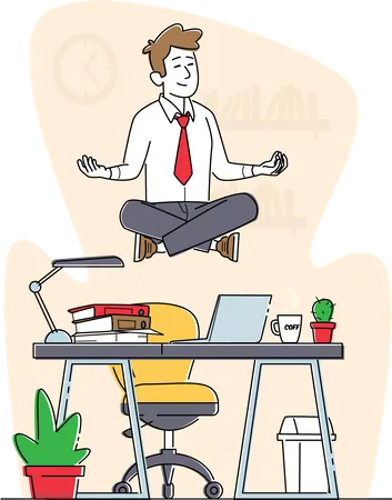 Worker meditating at workplace  Illustration