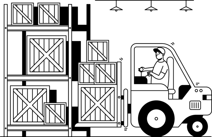 Worker Moving Good With a Forklift  イラスト