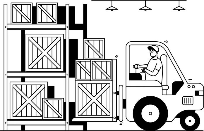 Worker Moving Good With a Forklift  일러스트레이션