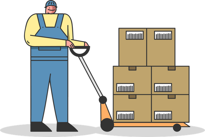 Worker moving packages in the warehouse Illustration