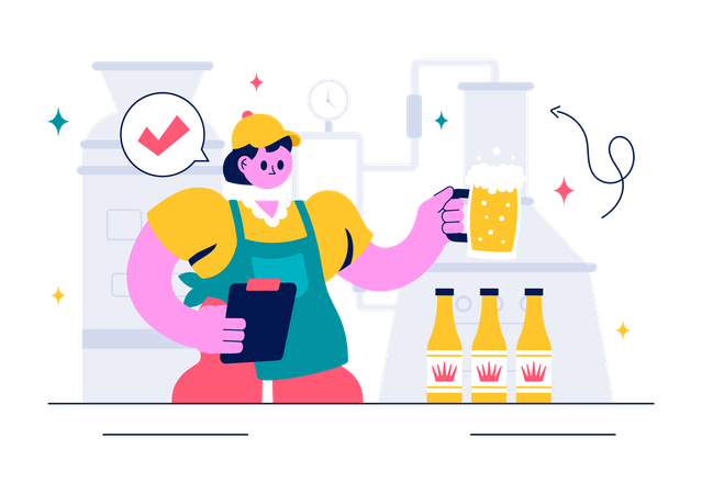 Worker observes Beer Brewing Process  Illustration