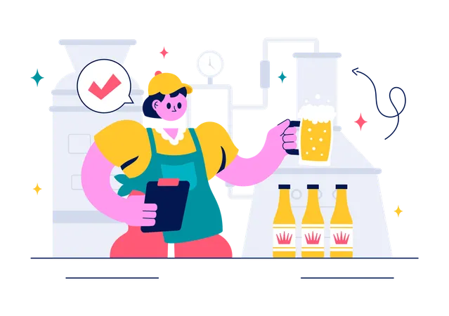 Worker observes Beer Brewing Process  Illustration