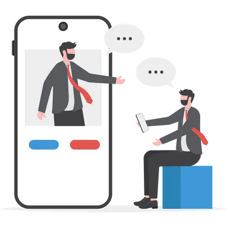 Worker On Collective Virtual Meeting And Group Video Conference Video Call On Mobile Concept Modern Mobile Communication Illustration Illustration