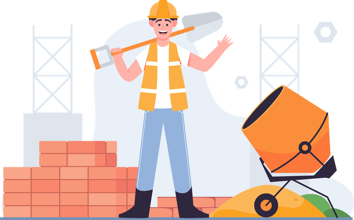 Worker On Construction Site  Illustration